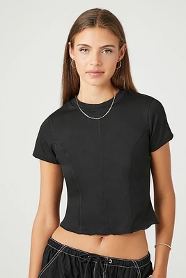 Seamed Lettuce-Edge Cropped Tee