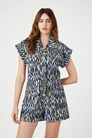 Linen-Blend Geo Print Romper