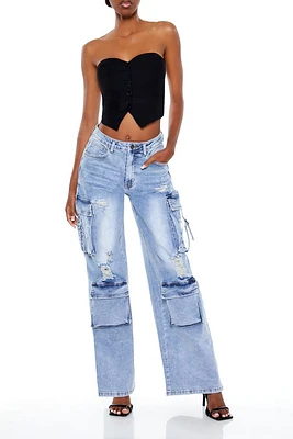 Distressed High-Rise Cargo Jeans