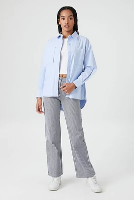 Twill Striped Straight-Leg Pants