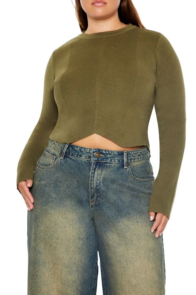 Plus Cropped Notched Sweater