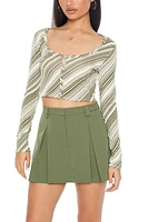 Striped Button-Front Crop Top