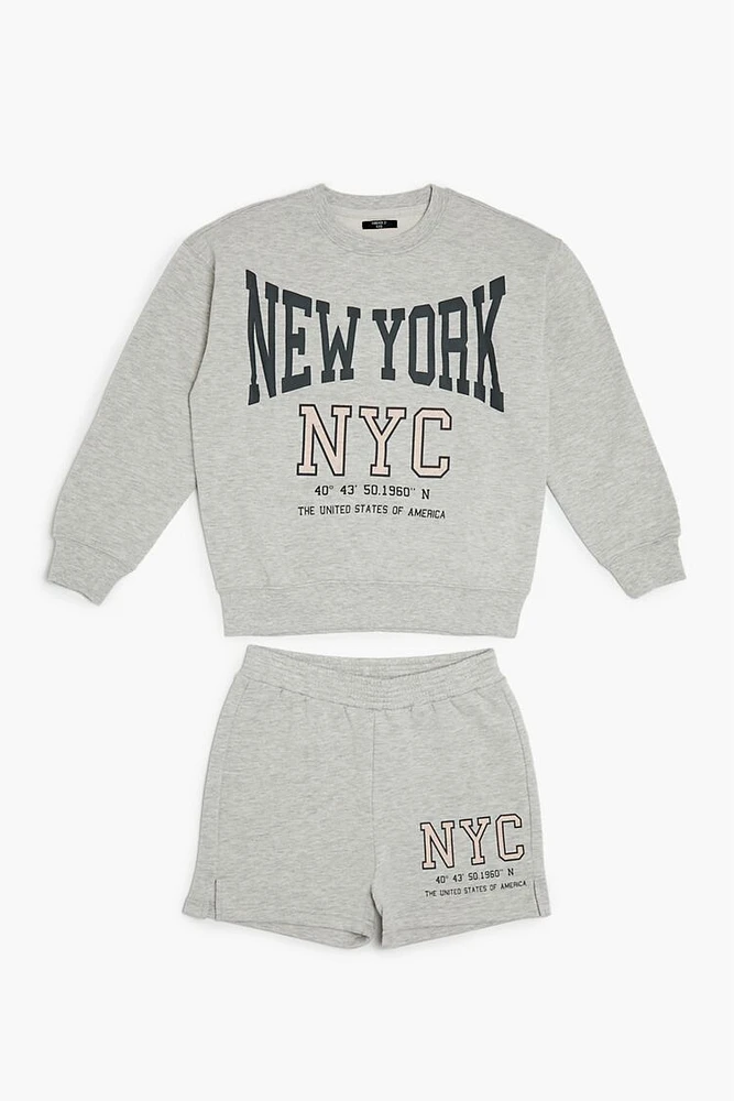 Girls New York Pullover & Shorts Set (Kids)