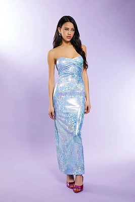 Iridescent Strapless Maxi Dress