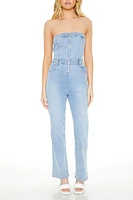 Strapless Zip-Up Denim Jumpsuit