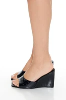 Faux Croc Square-Toe Wedges