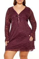 Plus Lace Bell-Sleeve Mini Dress