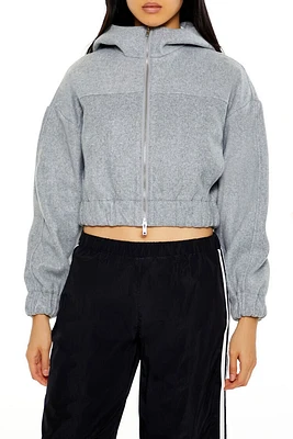 Cropped Funnel-Neck Zip-Up Hoodie