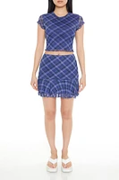 Plaid Mesh Mini Skirt