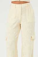 Textured Floral Wide-Leg Cargo Pants