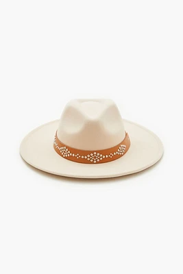 Studded Faux Leather-Trim Fedora