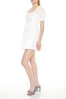 Eyelet Puff-Sleeve Mini Dress