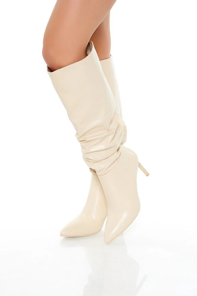 Ruched Faux Leather Stiletto Boots