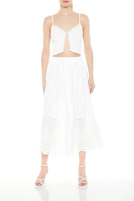 Eyelet A-Line Midi Skirt