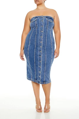 Plus Denim Midi Tube Dress