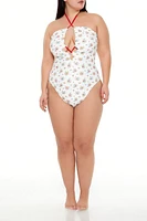 Plus Floral Monokini One-Piece Swimsuit