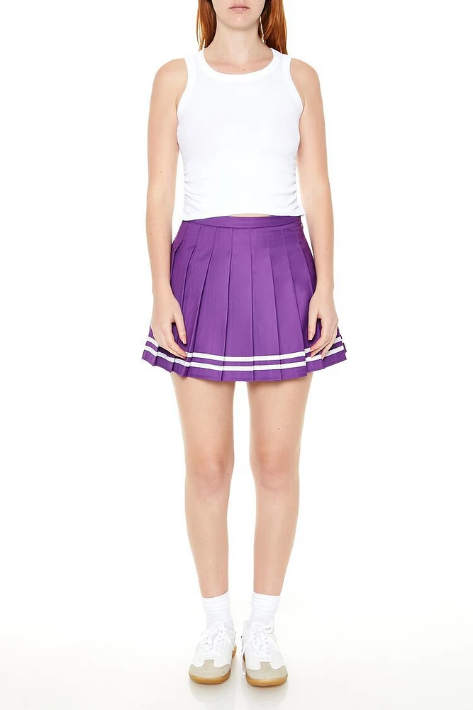 Varsity-Striped Pleated Mini Skirt