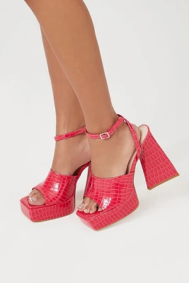 Faux Croc Platform Flare Heels