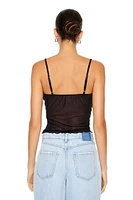 Lace-Trim Ruched Mesh Cami