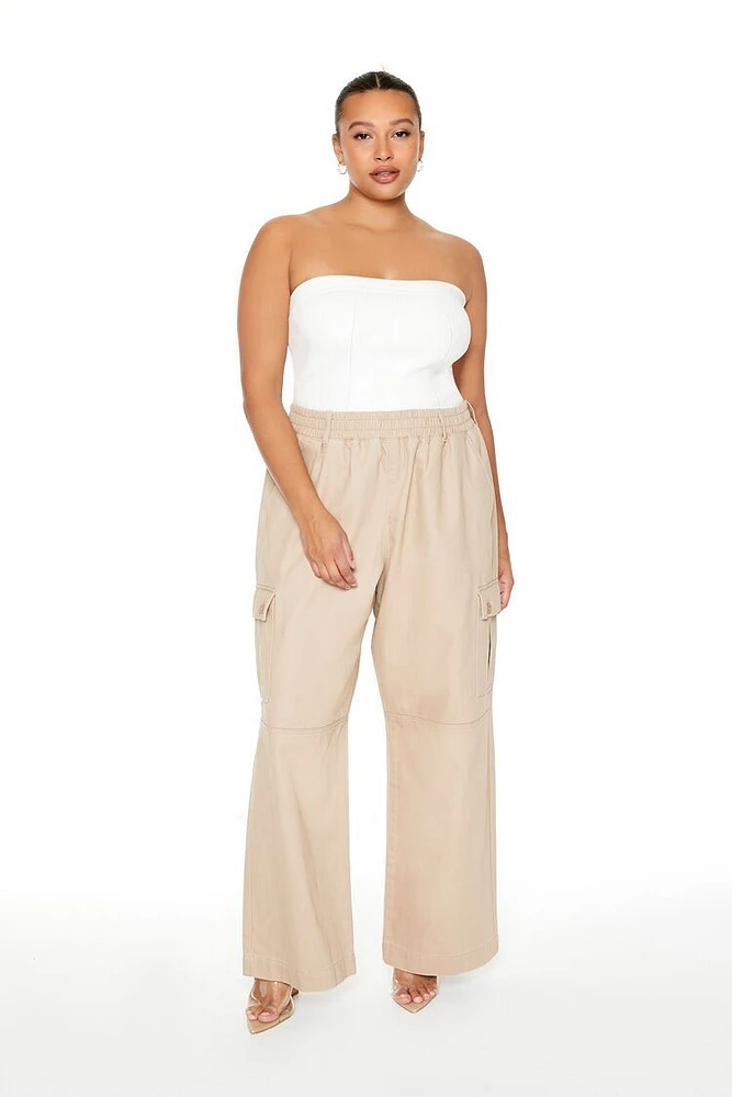 Plus Twill Wide-Leg Cargo Pants