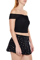 Mesh Off-the-Shoulder Crop Top