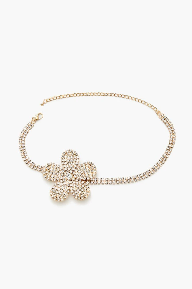 Rhinestone Flower Choker Necklace