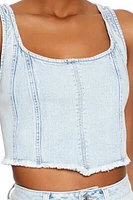 Frayed Denim Bustier Crop Top