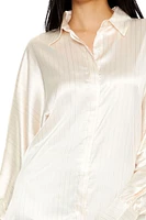 Pinstriped Dolman-Sleeve Satin Shirt