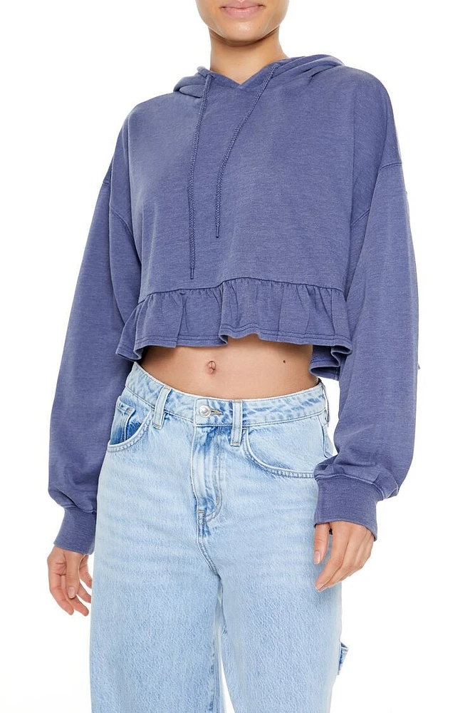 Cropped Ruffle-Hem Hoodie