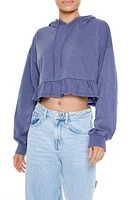 Cropped Ruffle-Hem Hoodie