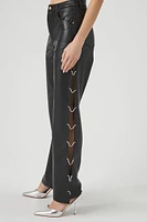 Faux Leather Rhinestone Chain Pants