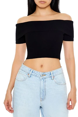 Sweater-Knit Off-the-Shoulder Crop Top