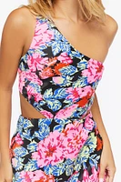 Floral One-Shoulder Cutout Dress