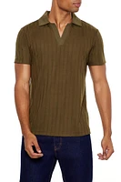 Ribbed Knit V-Neck Polo Shirt