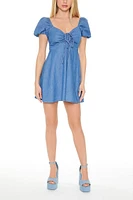 Denim Puff-Sleeve Mini Dress