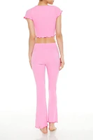 Bow Crop Top & Pants Pajama Set