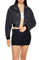 Cropped Denim Bomber Jacket