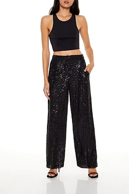 Sequin High-Rise Wide-Leg Pants