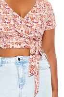 Plus Floral Print Wrap Top