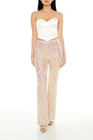 Sequin Mid-Rise Flare Pants