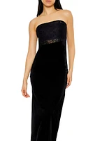 Strapless Velour Lace Midi Dress