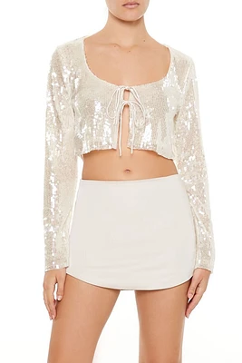 Sequin Open-Front Crop Top