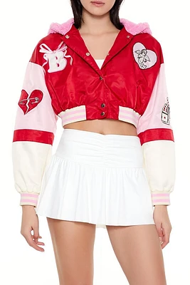 Hooded Bunny Patch Varsity Jacket