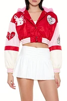 Hooded Bunny Patch Varsity Jacket