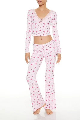 Floral Print Rosette Pajama Pants