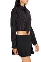 Pinstriped Cropped Poplin Shirt