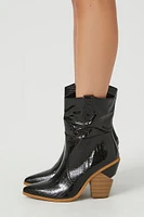 Faux Croc Pointed-Toe Booties