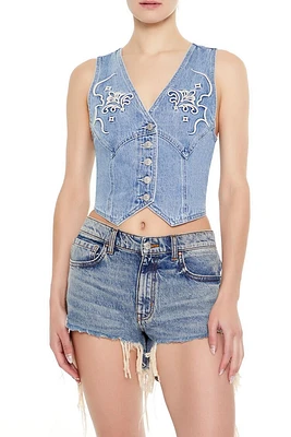 Embroidered Denim Vest