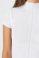 Ribbed Lettuce-Edge Mock Neck Tee