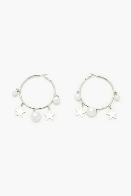 Star & Faux Pearl Hoop Earrings